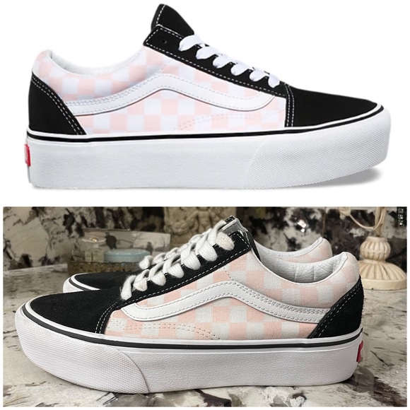 Vans Shoes - Vans Old Skool Black Pink White Checkered Platform Shoes Size 7